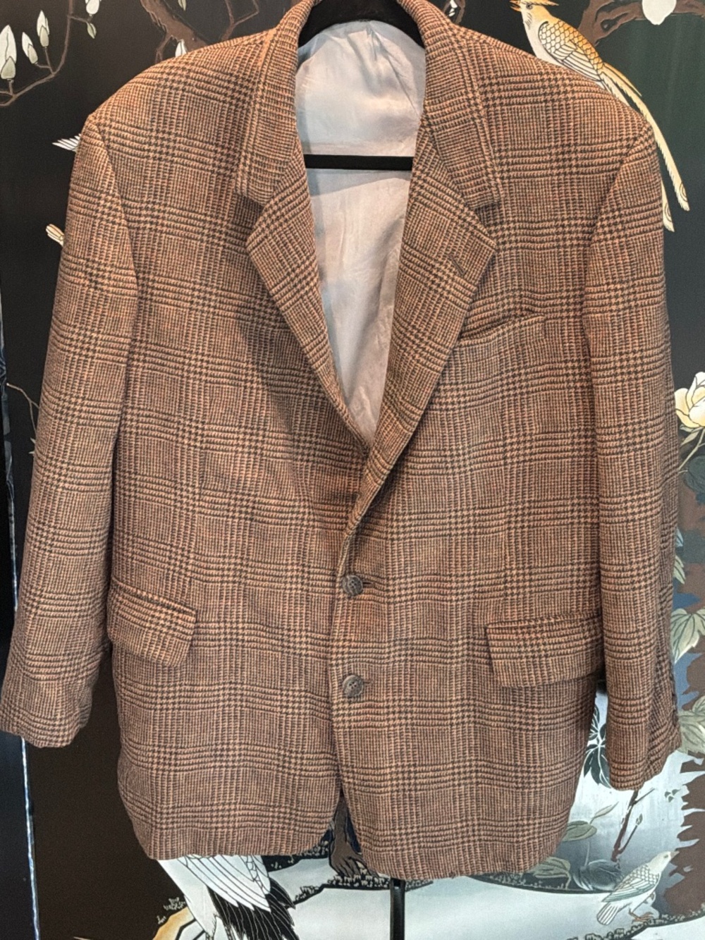 Vintage Custom Tailored Wool Tweed Blazer Jacket Plaid Brown 40R / 42R